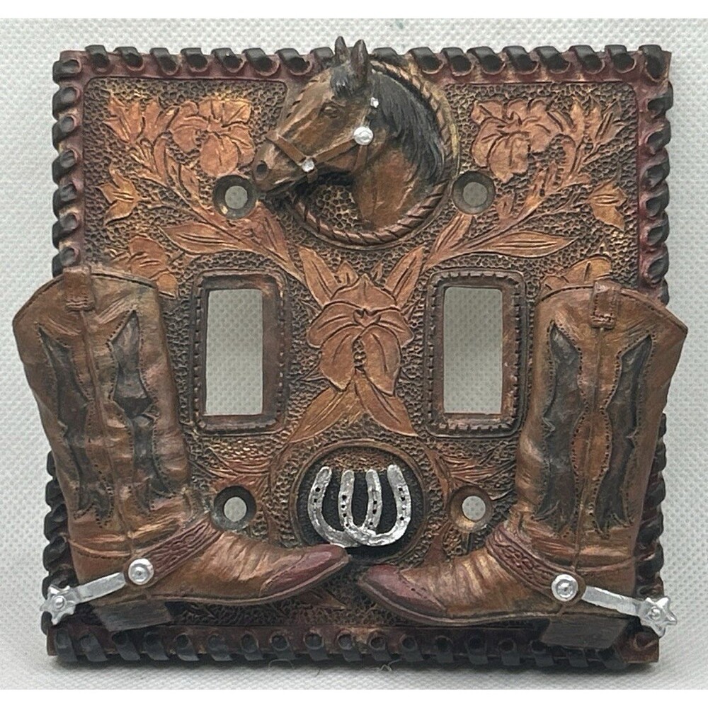FIGI Western Cowboy Boots Horse Switch Plate Double Switch
